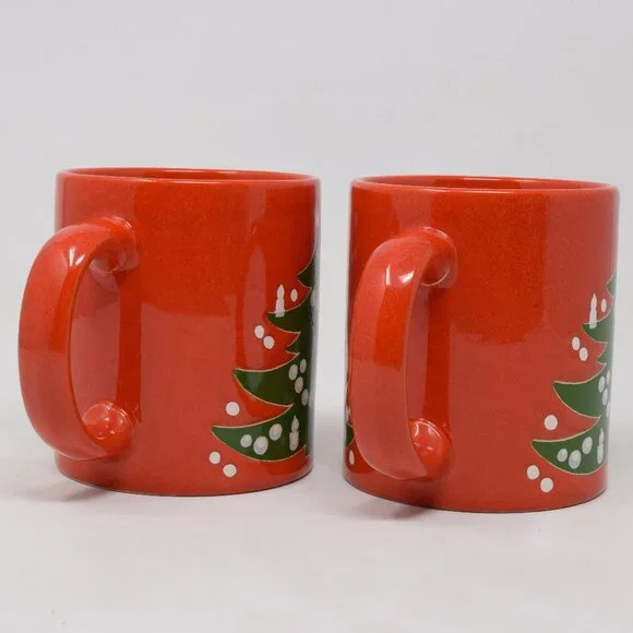 VTG Set Waechtersbach West W Germany Christmas Tree Mug Ceramic Red Green 2 Cups - Picture 6 of 14